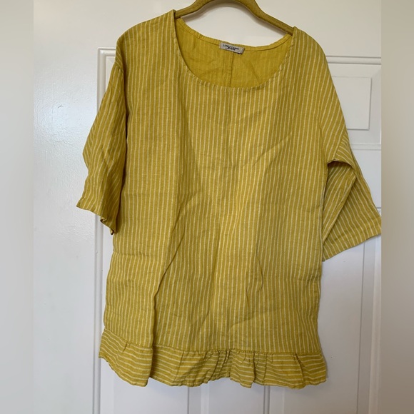 Lungo L'Arno Tops - Lungo L’Arno Womens Linen Top Yellow Ruffle Made in Italy🌴